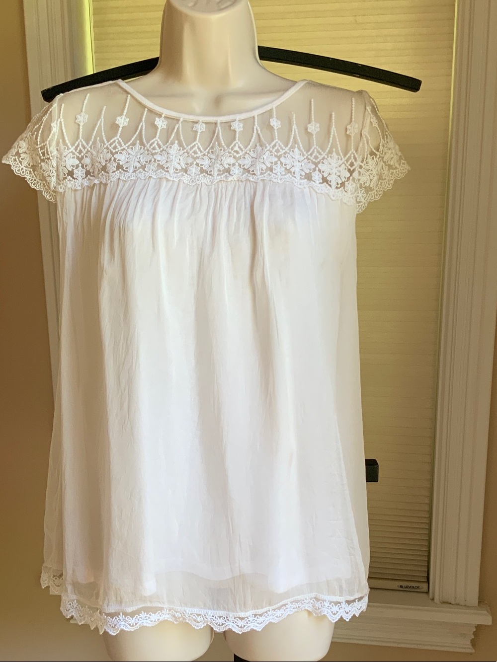 SILK Lace Yoke Blouse - Sheer Embroidered Top